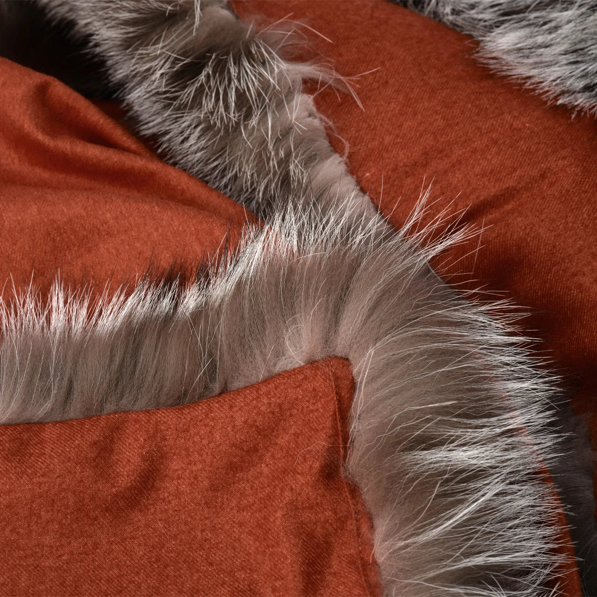 CORAL - SILK & CASHMERE THROW BLANKET WITH SILVER FOX HEM