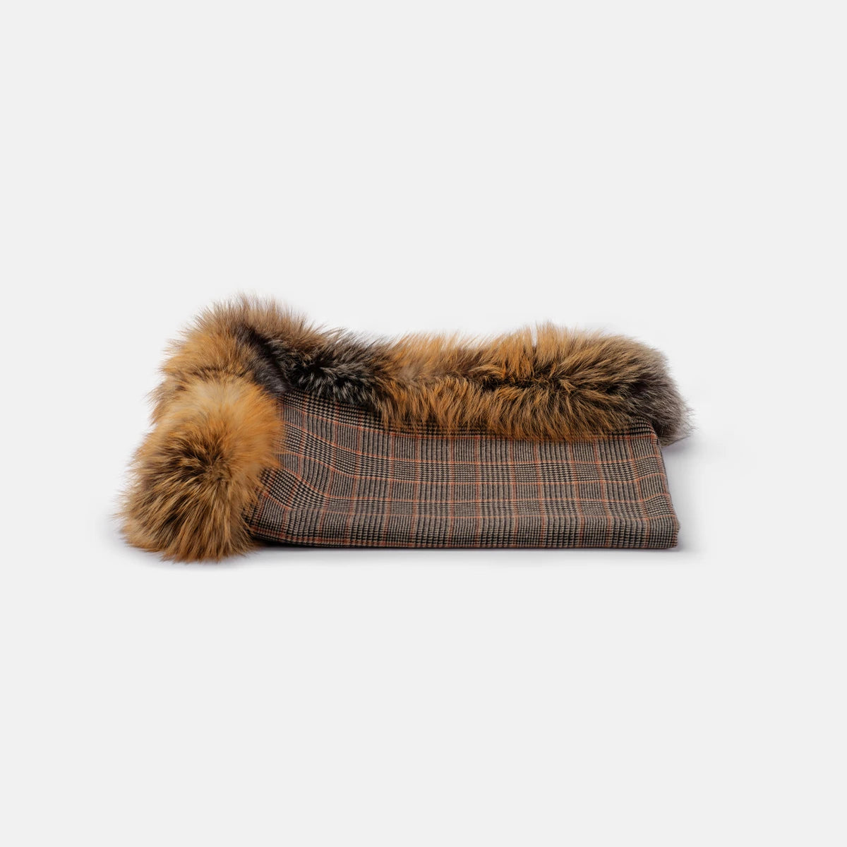 COUNTRYMAN - WOOL AND CASHMERE THROW BLANKET WITH GOLD CROSS FOX FUR HEM
