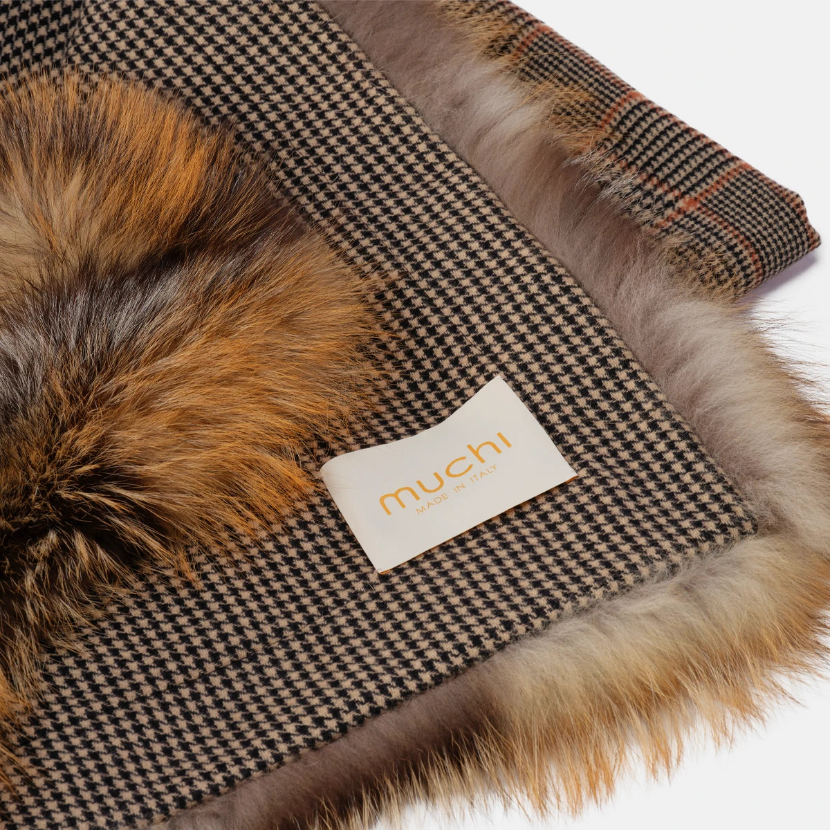 COUNTRYMAN - WOOL AND CASHMERE THROW BLANKET WITH GOLD CROSS FOX FUR HEM