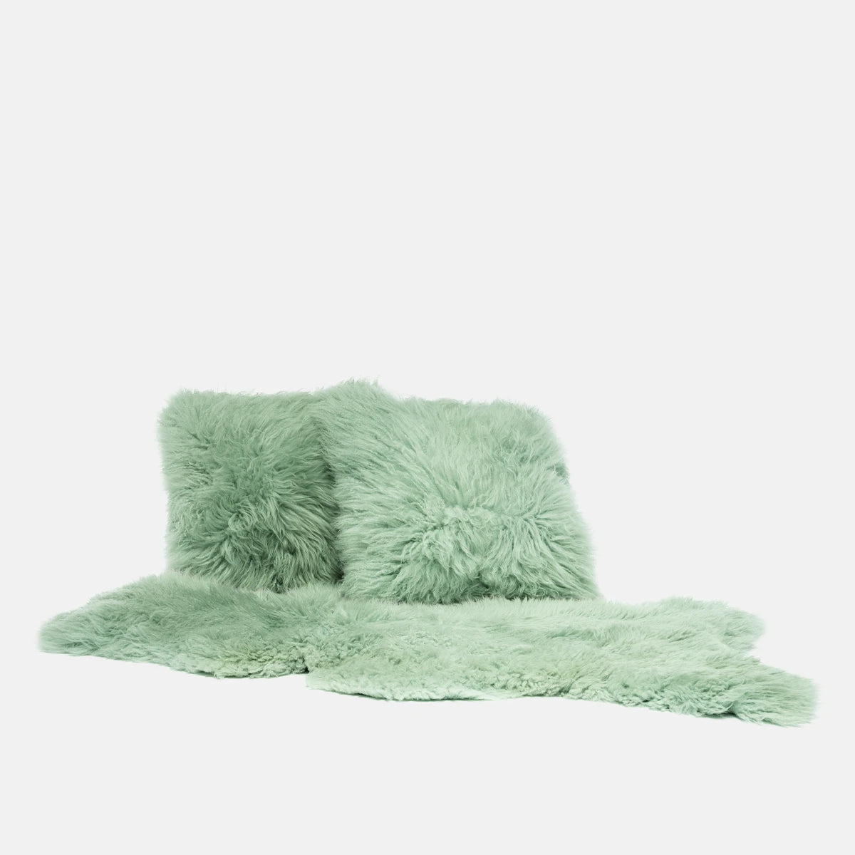 OLLENGO SET - JADE GREEN SHEARLING SHEEPSKIN CUSHION & RUG