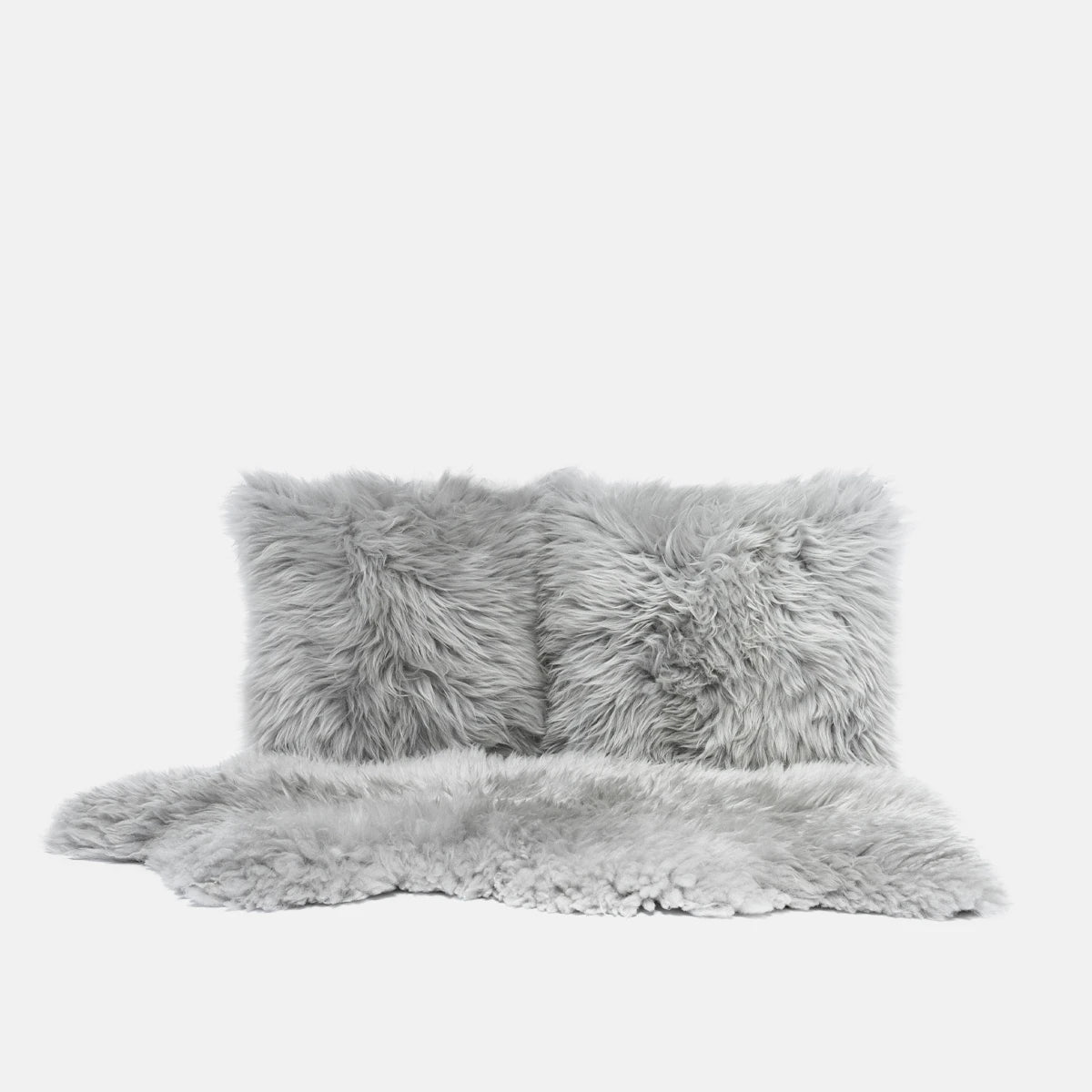 OLLENGO SET - LIGHT GREY SHEARLING SHEEPSKIN CUSHION & RUG