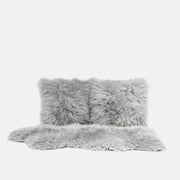 OLLENGO SET - LIGHT GREY SHEARLING SHEEPSKIN CUSHION & RUG