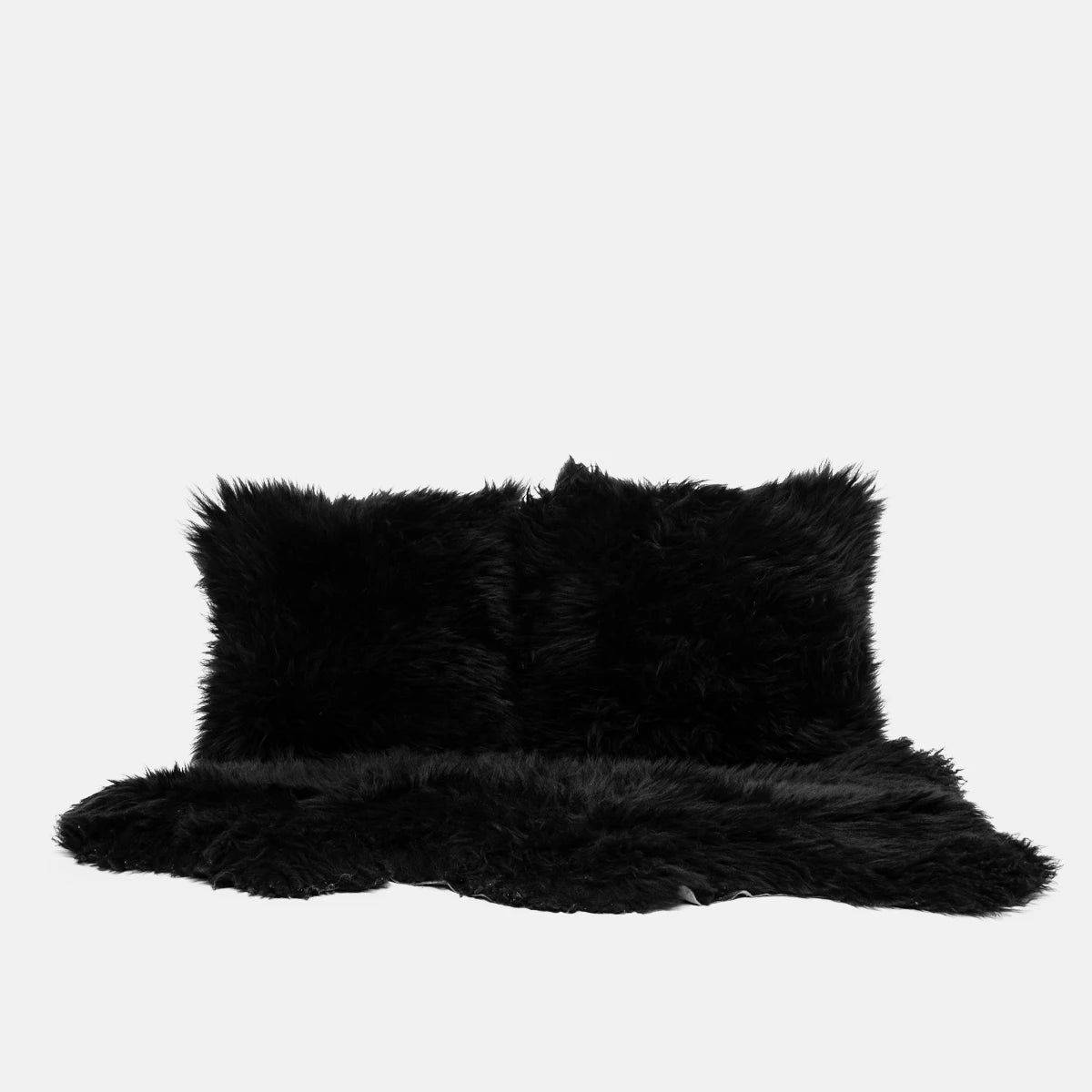 OLLENGO SET - BLACK SHEARLING SHEEPSKIN CUSHION & RUG
