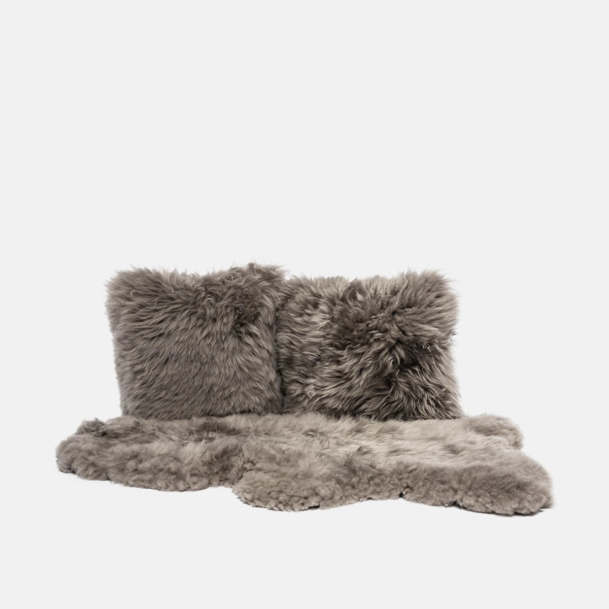 OLLENGO SET - TAUPE SHEARLING SHEEPSKIN CUSHION & RUG