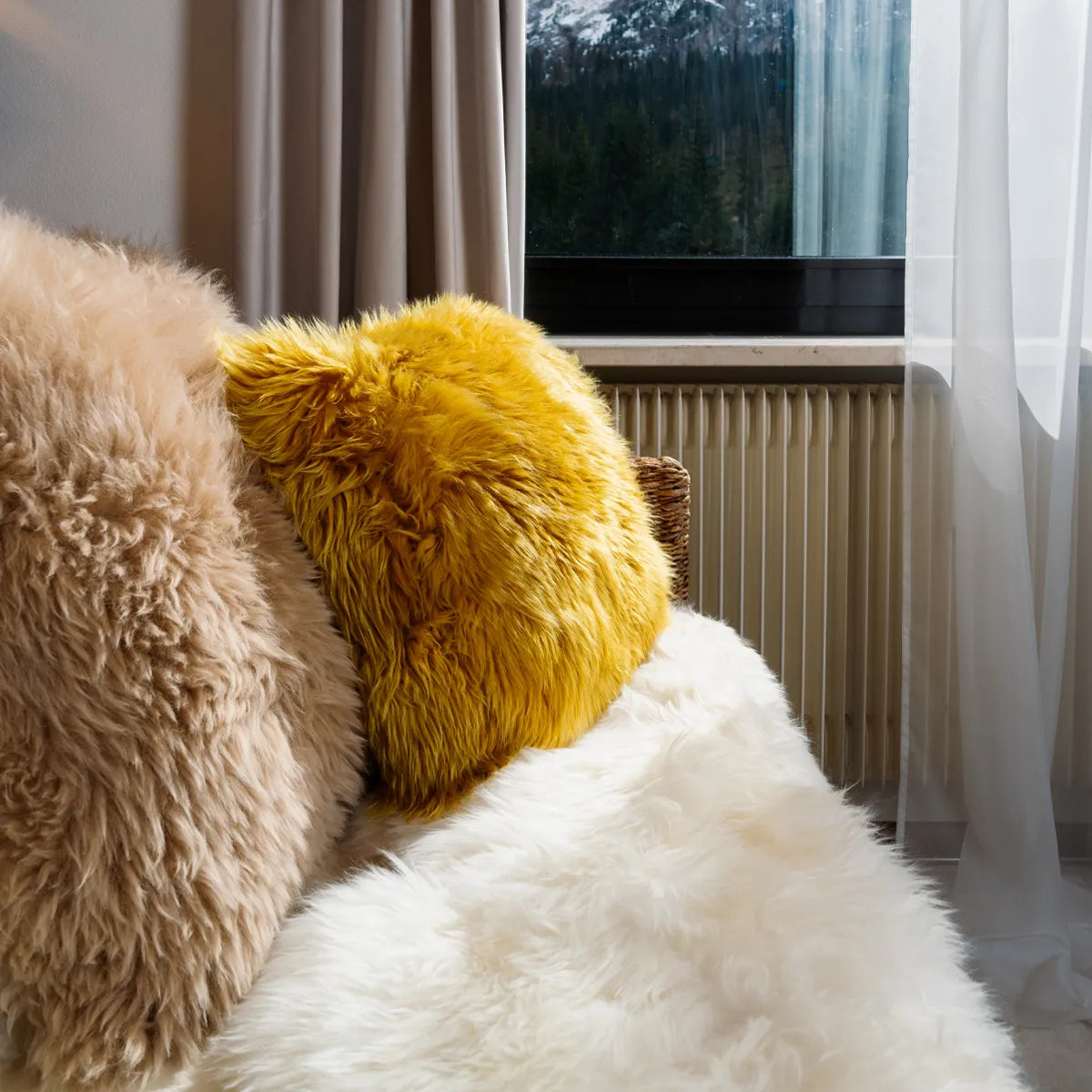 OLLENGO - MUSTARD YELLOW SHEARLING SHEEPSKIN CUSHION