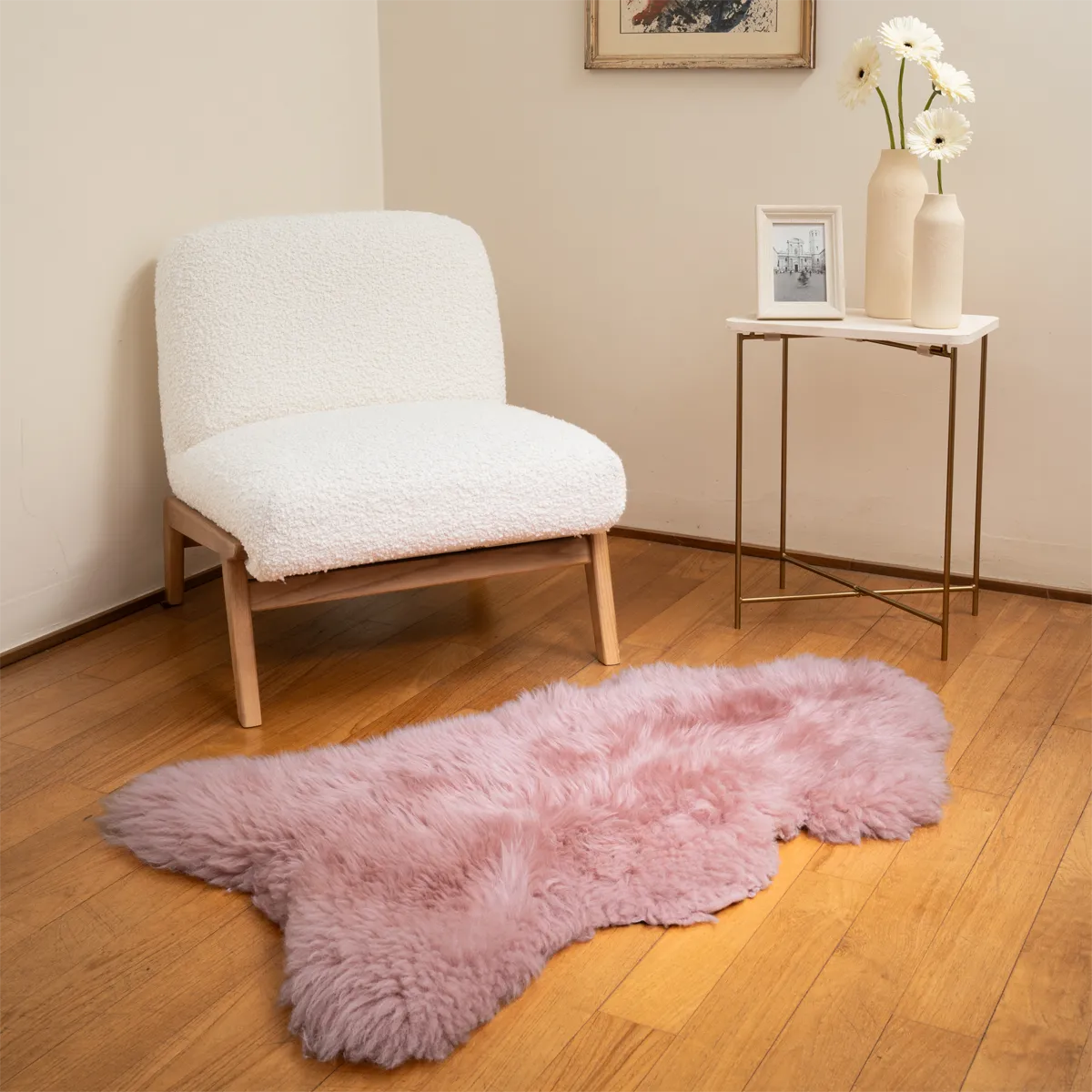OLLENGO RUG - PEACH ROSE SHEARLING SHEEPSKIN RUG