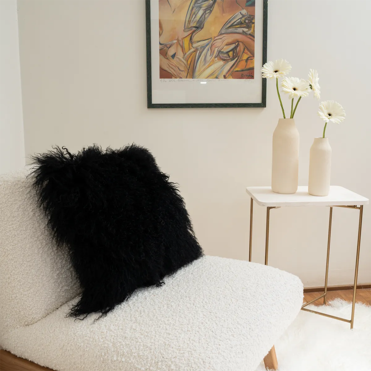 CURL - BLACK TIBET LAMB SQUARE CUSHION