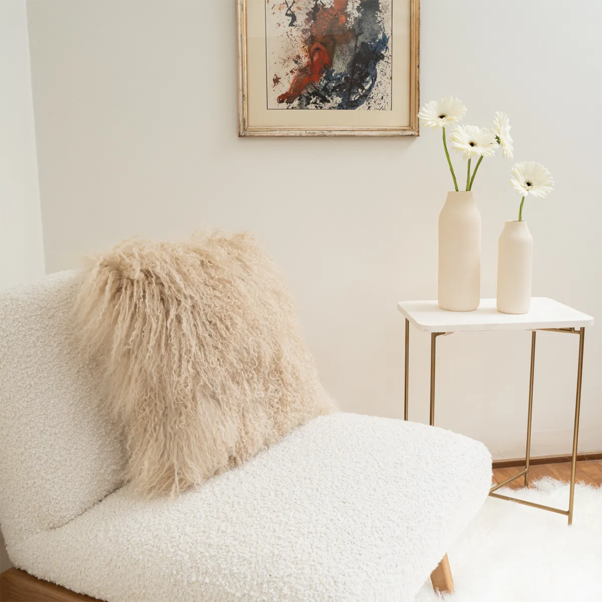 CURL - BEIGE TIBET LAMB SQUARE CUSHION