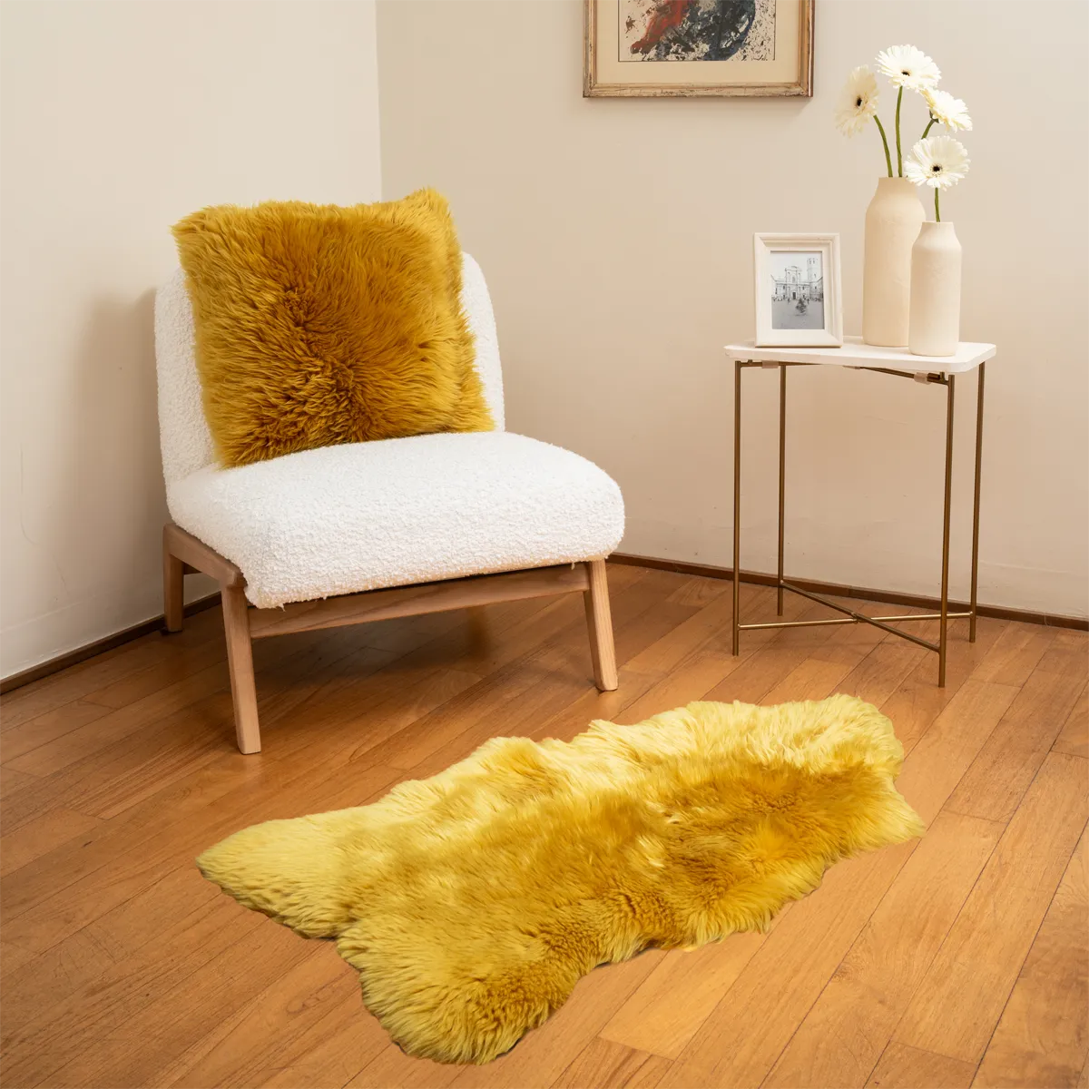 OLLENGO RUG - MUSTARD YELLOW SHEARLING SHEEPSKIN RUG